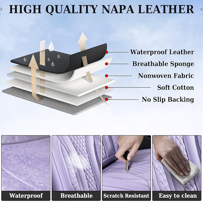 Coverado Purple Car Seat Covers, Back Car Seat Cover, Leather Seat Cover, 3-Pieces Car Seat Cushion, Luxury Seat Cover Seat Protector Universal Fit Most Cars Trucks SUV