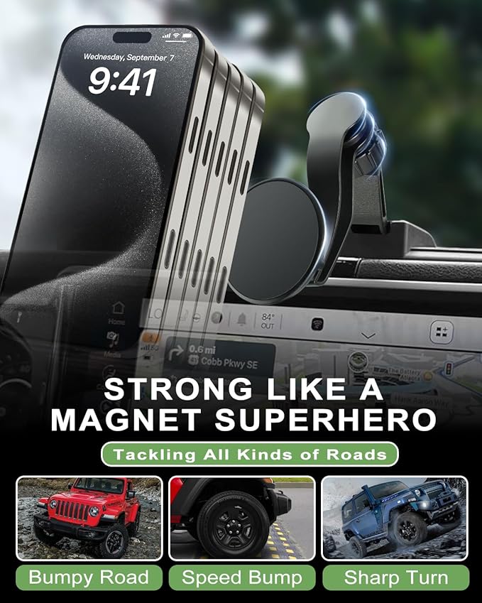 Magnetic Phone Mount for Jeep 2024 2025 Wrangler JL JLU & Gladiator JT - Dashboard Phone Holder with Magsafe for Jeep Wrangler & Gladiator Accessories (Not for 4XE)
