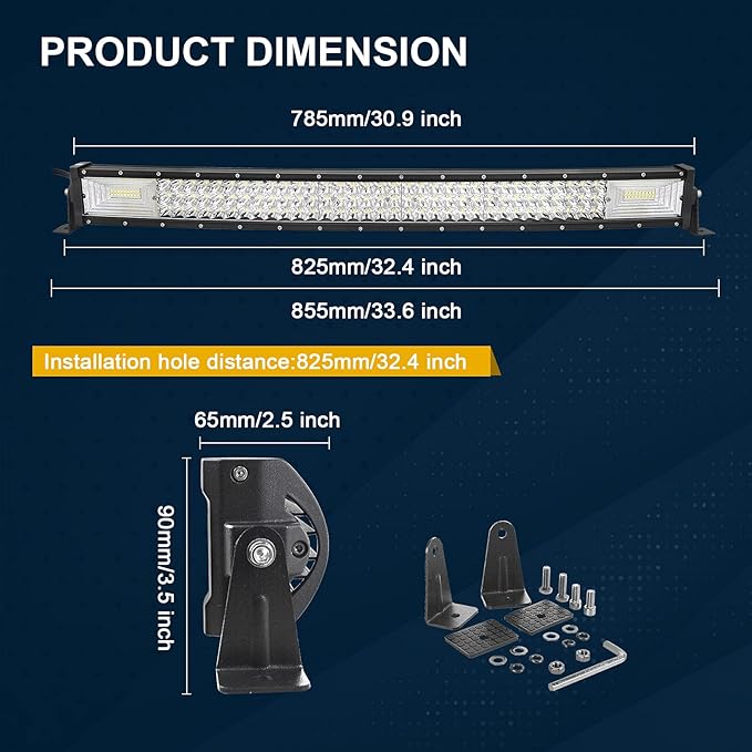 AUXTINGS 32 inch 405W Curved LED Light Bar Triple Row Work Light Spot Flood Beam with Wiring Harness kit Switch for Trucks Tractor 4X4 Boat Off Road Auto Fog Driving Lamp,12V 24V Waterproof
