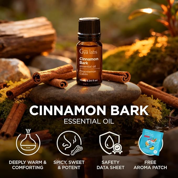 100% Pure Cinnamon Bark Essential Oil - 0.34 Fl Oz - Cinnamon Oil for Hair, Skin, Diffuser, Aromatherapy & DIY Candle Making Scent