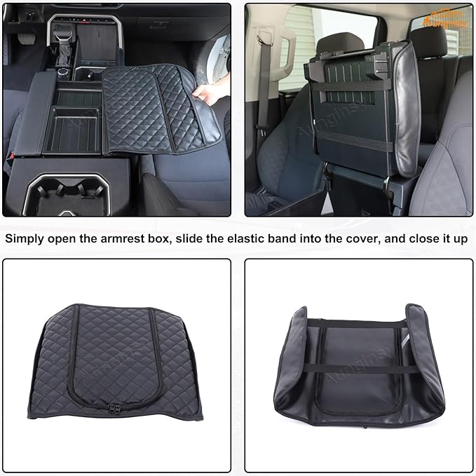 Center Console Armrest Cover Compatible with Toyota Tundra 2022+ Sequoia 2023+ Leather Middle Console Cushion Lid Pad Waterproof Anti-Scratch Armrest Seat Box Cover With Pocket Storage Bag Accessories