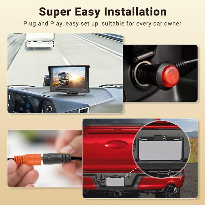 Hikity 7" Backup Camera Waterproof with Radar Detection/Night Vision/Reversing Guidelines, Front/Rear View Monitor Kit for US All Car Models - 12V Lighter Power, 170° Wide-Angle Lens