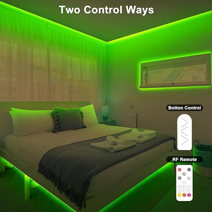 Tatazone 32.8ft Green COB Led Strip Lights with RF Remote, Dotless, Indoor, Dimmable, Adhesive Led COB Light Strip for Cabinet, Room, Bed, Paintings