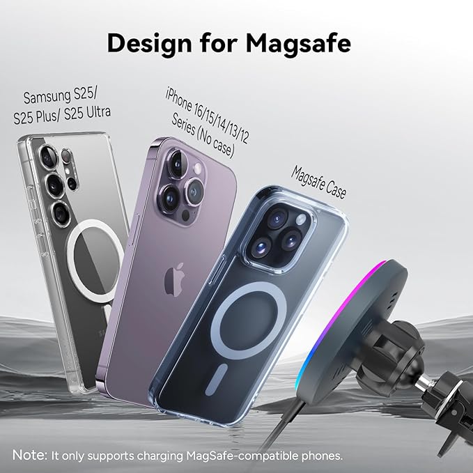 Lecork for Magsafe Car Mount Charger, 15W Air Vent Magnetic Wireles Car Mount Charger for iPhone 17 Pro Max Accessories, Car Phone Holder for iPhone 17 16 15 14 13, Zinc Alloy Case, Deep Grey