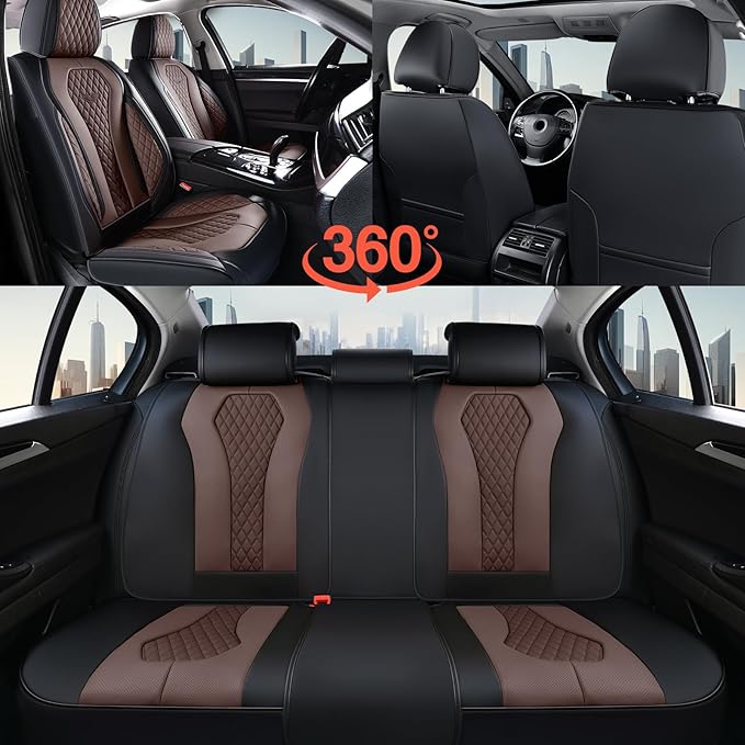 Coverado Car Seat Covers, Seat Covers Full Set, Coffee Car Seat Cover, Auto Seat Covers Front Seats Rear Seat Cover, Luxury Car Seat Cushion,Leather Seat Cover Seat Protector Universal Fit Most Cars