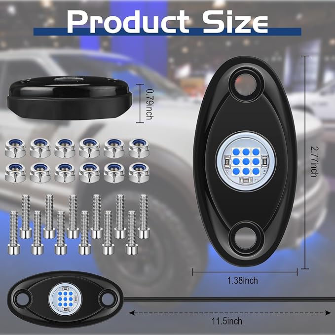 Macarrie 12 Pods Rock LED Lights for Car SUV Underglow Lights Waterproof Neon Trail Rig Lamp Lighting for Truck Motorcycle Boat ATV UTV and More(Blue)
