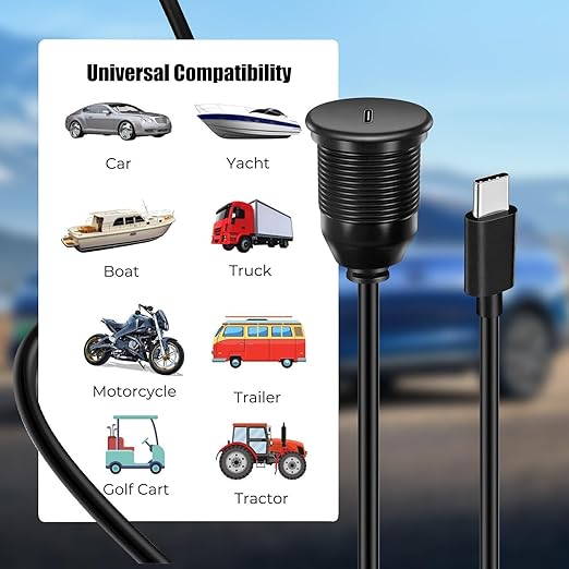Single Port USB C 3.0 Male to USB C 3.0 Female Extension Cable,Flush Mount Waterproof Panel Cable for Car,Truck,Boat,Motorcycle Dashboard 3.3ft