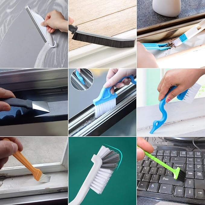 CRAFNEW 20Pcs Window Cleaning Kit, Household Cleaning Tools with Squeegee, Brushes, Microfiber Pads for Window Track, Sliding Door, Glass Door, Bathroom Mirror, Car Windshield