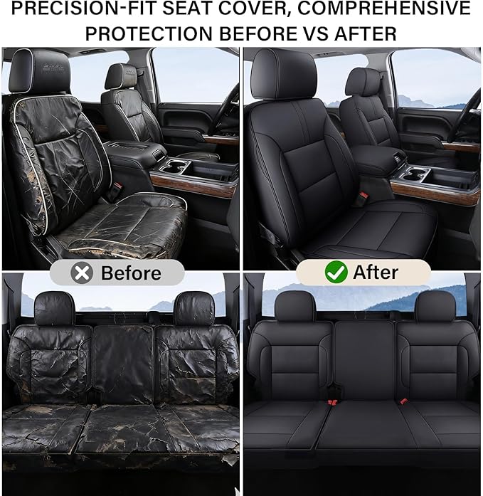 Coverado Full Set Seat Covers Faux Leather(Black) Easy Install,Waterproof, Custom Fit Chevy Silverado/GMC Sierra (2007-2013/2019-2025 1500; 2020-2025 2500HD/3500HD) Crew/Double/Extended Cab
