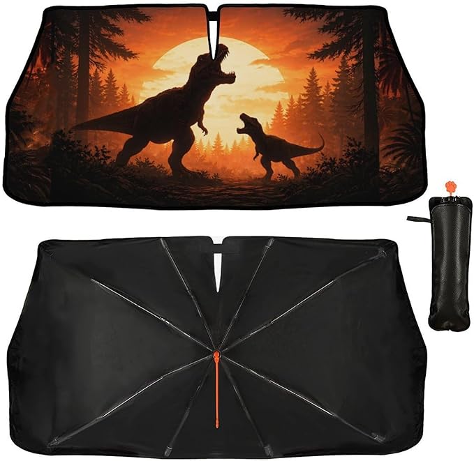 Dinosaur Sunset Car Windshield Sunshade Umbrella Sunset Print Sun Shade for Car Windshield Umbrella Upgraded Sunshades Blocks UV & Heat Front Window Shades for SUV Sedan Auto