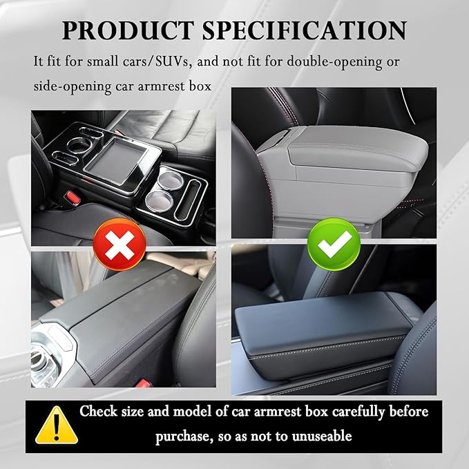 Car Center Console Cover with Diamond Grid Design,Bling Armrest Cover Cushion with 2 Storage Bags,Soft Leather Arm Rest Cover for Car Interior Accessories (Black + Black)