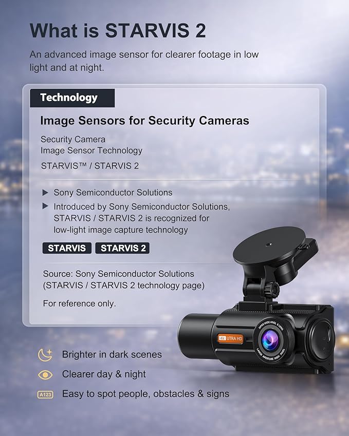3 Channel 4K Dash Cam with STARVIS 2 Sensor, Free 128GB Card and WiFi 6 up to 20MB/s, Dash Camera for Cars with Front Rear Inside, 4K 2K 1080P, IR Night Vision, GPS, 24H Parking Mode, G-Sensor