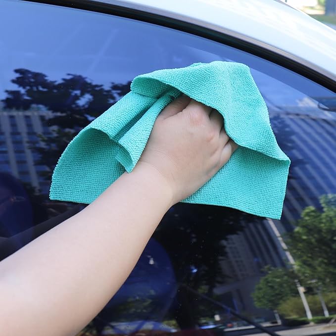 Tricol Clean 50PK Profesional Resuable Lint Free Microfiber Edgeless Cleaning Cloth Cleaning Rags,Absorbent Microfiber Wipes for Housekeeping, Car Cleaning（12 * 12 Inches）（ Green 1）