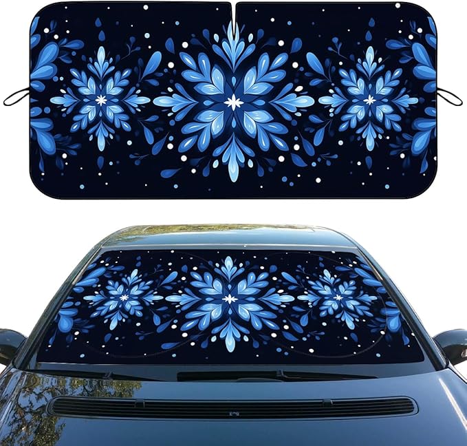 Christmas Car Window Sun Shield Blue Winter Nordic Snowflake Xmas Front Window Sun Shade Rays Sun Shade Visor Protector for Car Sedan Truck SUV Accessories 59" L x 31.5" W