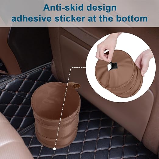 Car Trash Can, 2 Packs Mini Collapsible Car Trash Bin for Front Back Seat, Pop up Car Garbage Can, Portable Car Trash Bag Hanging for Vehicle SUV Rv Truck Accessories Interior, Brown