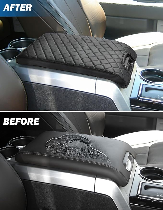 JOYTUTUS Center Console Cover Compatible with 2009-2014 Ford F150, Leather Armrest Cover Center Console Cushion Arm Rest Cover