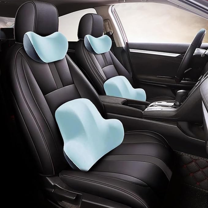 Car Headrest & Lumbar Support Cushion for Kia Sportage NQ5 2023, Ergonomic Memory Foam Seat Headrest Neck Rest Cushion Travel Kit Removable for Neck Back Pain Relief,Blue