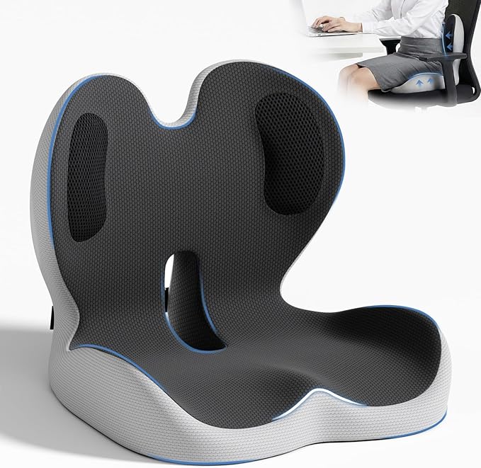Seat Cushion,Memory Foam Chair Cushion for Office and Car,Ergonomic Coccyx Seat Cushion for Tailbone,Sciatic Nerve,Back Pressure Relief,Lumbar Support Pilow for Office,Car,Truck,Desk Chair