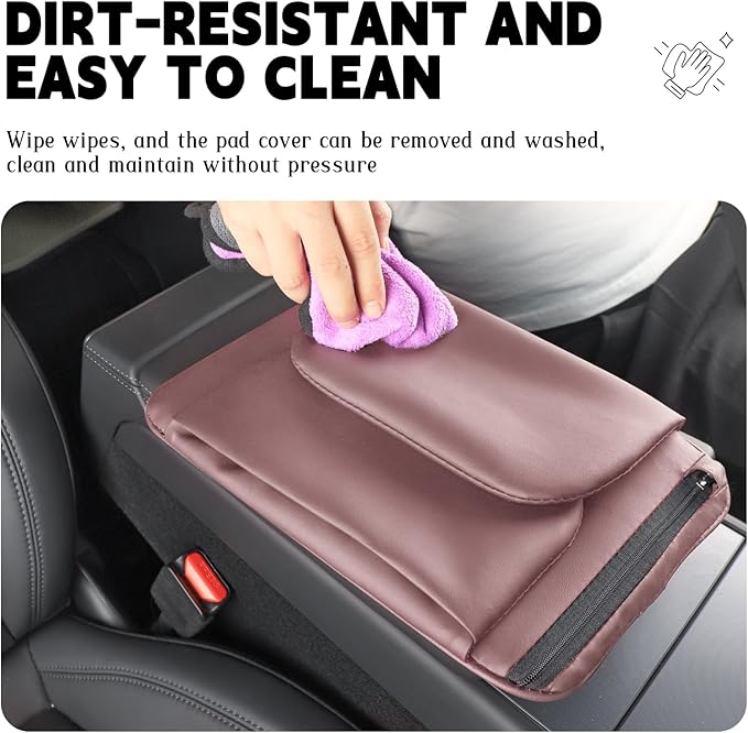 Car Armrest Cover Pad - Nappa Leather Car Center Console Cover with Breathable Holes, Non-Slip Auto Arm Rest Cushion, Universal Car Interior Accessories Fit forTesla Model Y (Pink)