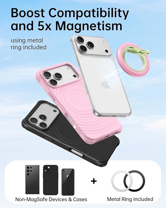 SYNCWIRE Magnetic Phone Ring Holder for MagSafe, 360° Rotation Dual Sided Magnet Grip Cell Phone Ring Stand Finger Kickstand Compatible with iPhone 17 16 15 14 13 12 Pro Max fits MagSafe