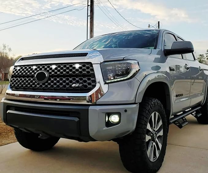 iJDMTOY 4pc Black-Out Smoked Lens Xenon White Full LED Front Grille Clearance Light Kit Compatible with Toyota 2018-2021 Tundra w/Honeycomb, Non-TRD, Non-Horizontal Beam Grille