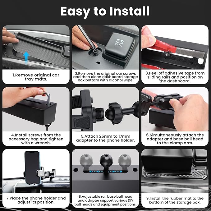 Kaishengyuan Upgraded Metal Phone Mount for Ram Truck 2019+, Dash Mount Cell Phone Holder Compatible with Dodge RAM 1500/2500/3500 & TRX, 360° Adjustable Adapter Phone Stand Fit for Most Smartphones