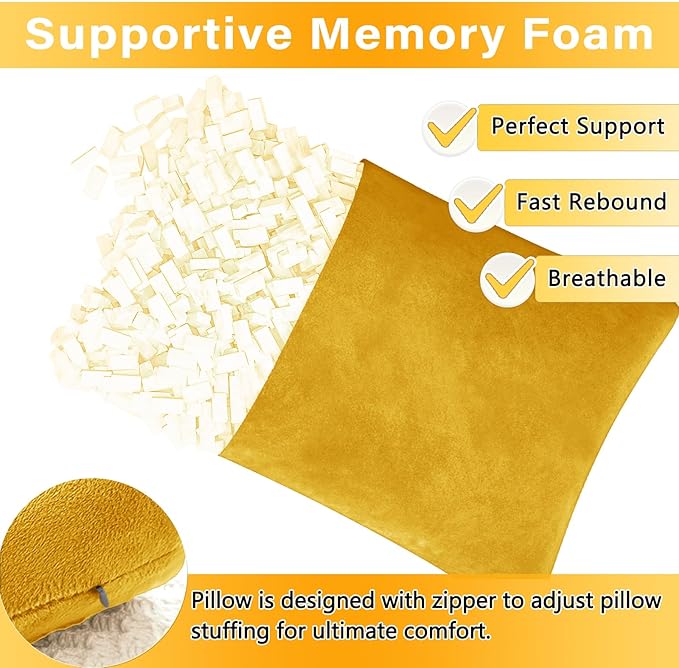 2 Pack Small Pillow, Memory Foam Mini Pillow 11 X 7 Inches for Travel, Sleeping, Nap and Neck, Knee, Lumbar Support, Tiny Cushion for Pet, Dogs (Golden Yellow)