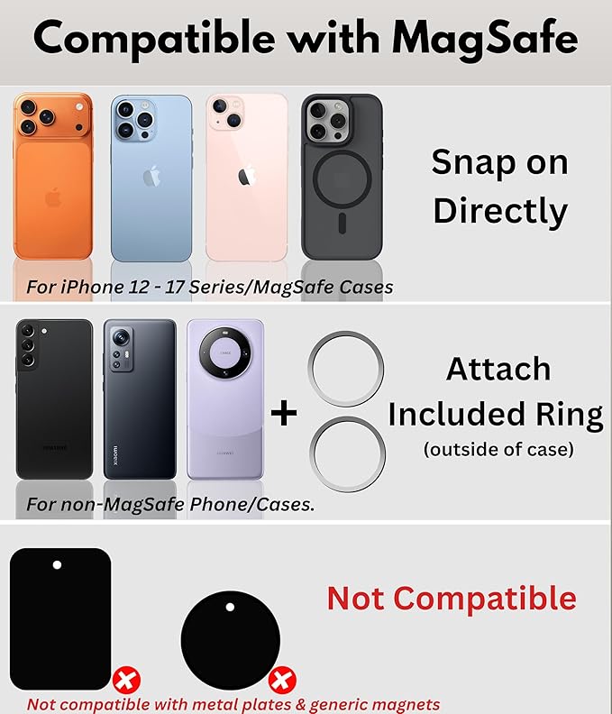 PTz Words for MagSafe Windshield Mount - Magnetic Phone Holder for Car, Suction Cup, High Heat Resistant, Super Strong Magnets, Compatible with iPhone, Galaxy & Other Smartphones