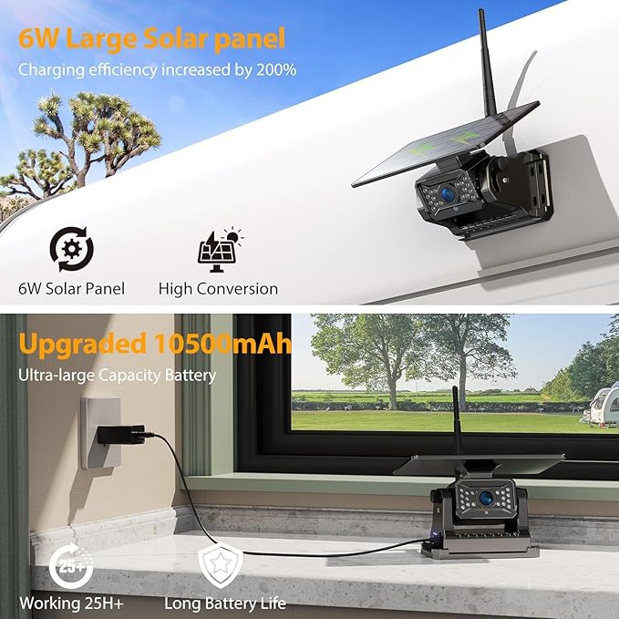 Wireless Backup Camera for Truck Magnetic Solar 1 Mins DIY Installation RV Backup Camera HD 7" 1080P Rear View Camera with 4 Channels DVR Recording 18 LED IR Night Vision for Car,Van,SUV,Trailer