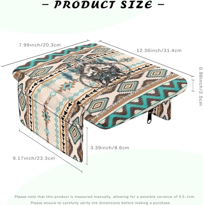 Wanyint Aztec Wolf Dream Catcher Auto Center Console Pad Non-Slip Armrest Cover Cushion Lid Wear-Resistant Arm Rest Cushion Protector for Car Seat Organizer Universal Fit for Most Vehicles