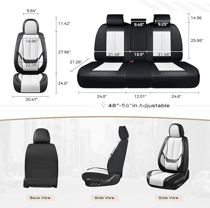 Coverado Seat Covers, Car Seat Covers Full Set, Leather Seat Covers for Cars, Car Seat Protector, Black Car Seat Covers Front Seats and Back Seats Universal Fit for Most Cars White