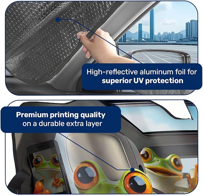 GENANY Cute Frog Family Windshield Sun Shade for Car SUV Truck (55x30 Inches), Tree Frog Sun Shade Windshield for Windows, Xmas Auto Gift, Spring Car Decor