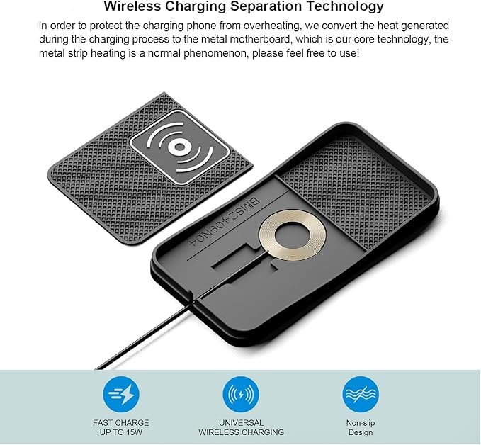 Wireless car Charger Charging pad 15W Fast Wireless Phone Charger Non Slip FastCharger for car Cell Phone Cordless Charging mat Compatible with iPhone 16/15/14/13/12 Pro Max,Samsung S23 S22 S20(S13)