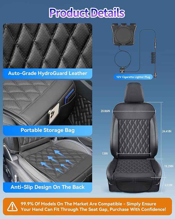 DR.HILL Air Suction Cooling Car Seat Covers, 12V 24V Ventilated Seat Cushion, 5 Adjustable Cooling Air Speeds Cooling Set Pad Universal Most Vehicle SUV Truck-Black