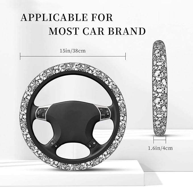 Black And White Skull Auto Car Steering Wheel Cover Universal 15 Inch Neoprene Interior Decor Protection Accessories
