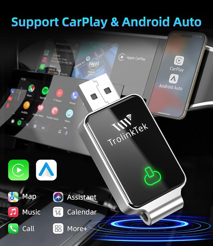 Mini Wireless Carplay Adapter for Apple iPhone, Converts Wired to Wireless Car Play Adapter, CarPlay Dongle Stick for Car(2015+), USB & Type-C Plug & Play for iPhone iOS 10+ Android 11+
