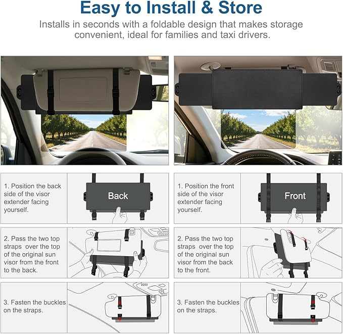 Veharvim Sun Visor Extender for Car (Polarized, UV400, PC Lens, 2 Side Sunshade), Car Visor Extender Sun Blocker, Visor Extender Attachment, Anti-Glare Sun Visor Accessory for Safe Driving (2 Pack)