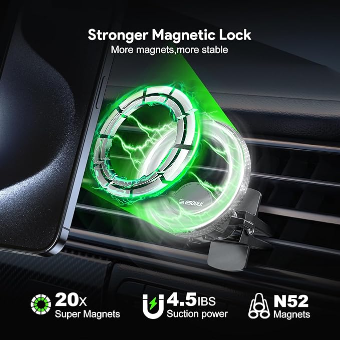 Esoulk Magnetic Ring Air Vent Car Phone Holder 360° Rotating Magnetic Car Mount with Strong Magnet, Secure Grip, Removable Universal Compatible Fits iPhone Air 17 16 15 14 13 12 11 Pro Max