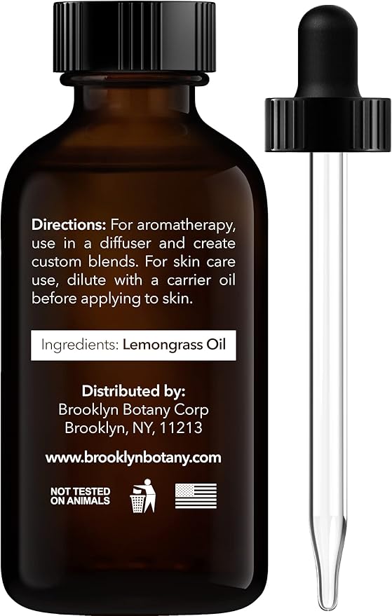 Brooklyn Botany Lemongrass Essential Oil - 100% Pure and Natural - Premium Grade Oil with Dropper - for Aromatherapy and Diffuser - 1 Fl Oz