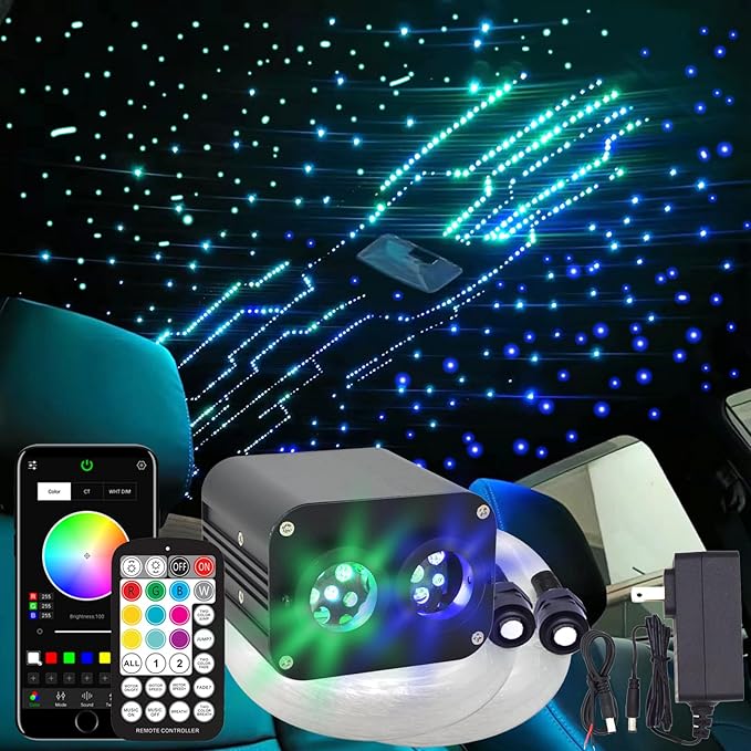 Dual Color Twinkle Starlight Headliner Kit 800 Piece Starry Night Star Lights Ceiling 2 Color RGBW Bluetooth App Control Music Mode Fiber Optic Lights for Car Home Improvement 13.1ft/4m