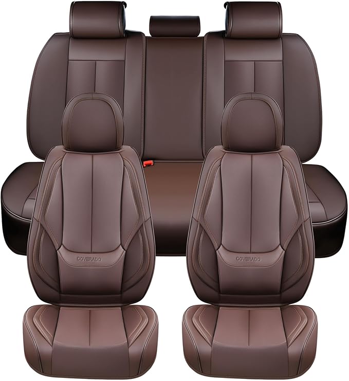 Coverado Seat Covers, Car Seat Covers Front Seats, Car Seat Cover, Waterproof Leather Seat Covers, Seat Cushion, Front Car Seat Covers Leather Car Seat Protector Universal Fit Most Cars Brown