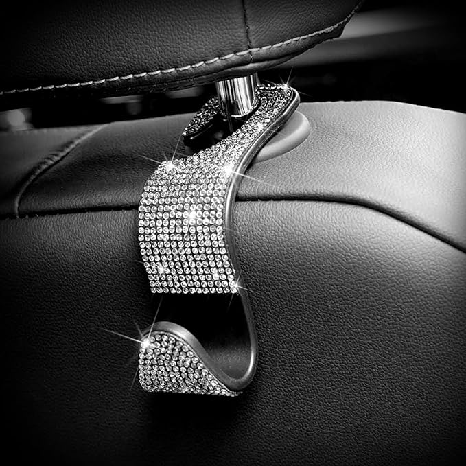 Car Purse Hook Bling Car Headrest Hook for Women Girls, 4 Packs Auto Back Seat Hangers Rear Headrest Hook for Purse, Bag, Handbag, Grocery (Silver)