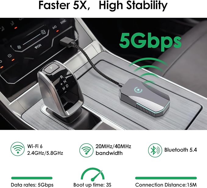Wireless CarPlay Adapter for iPhone, 2025 Upgrade - Convert Wired to Wireless CarPlay, Plug & Play, No Latency, More Stable, Compatible with Cars Equipped with Wired CarPlay & iPhone iOS 10+ (Gray)