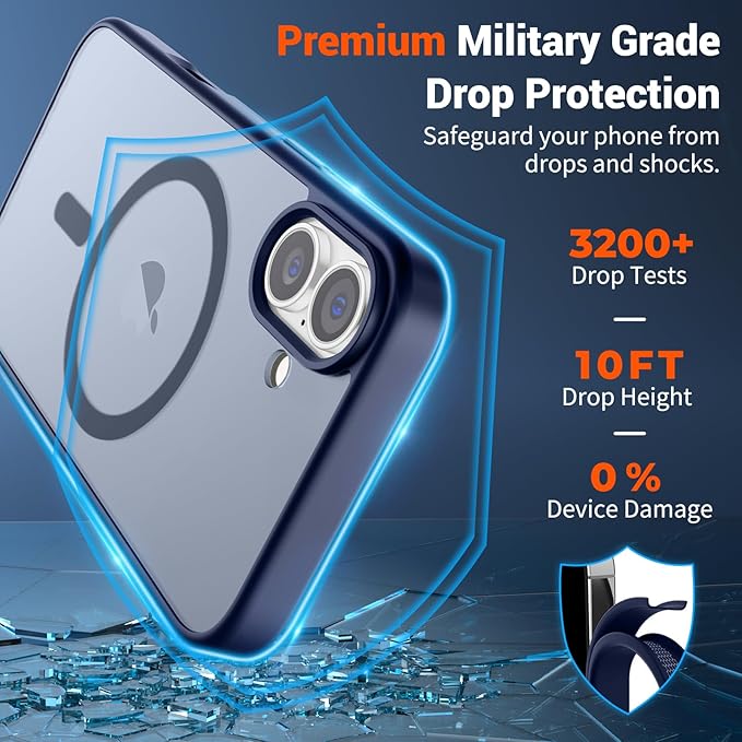SUPFINE Magnetic for iPhone 16 Plus Case(Compatible with MagSafe) (Military Grade Drop Protection) Slim Translucent Matte Shockproof with Anti-Fingerprint Phone Case,Navy Blue