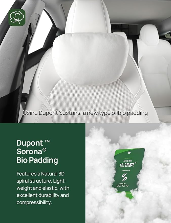TPARTS Headrest Neck Pillow for Tesla Model 3/Y/X/S, Soft Faux Suede Fabric Car Neck Support Pillow Cushion for Traveling (Filled with Dupont Sorona Fiber)-Set of 2 White