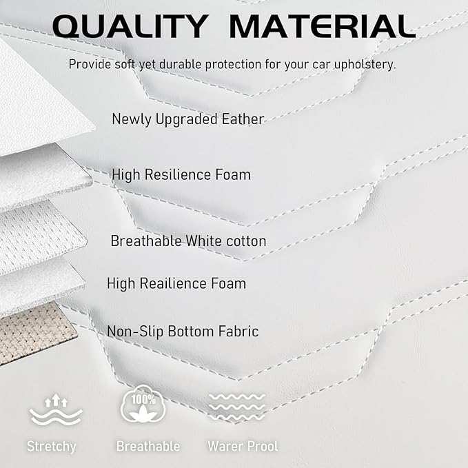 Car Seat Cover Luxury Nappa Leather Rear Seat Cover for Tesla Model Y Back Car Seat Bottom Protector, Heavy Duty Seat Cushion Without Backrest (White STG)