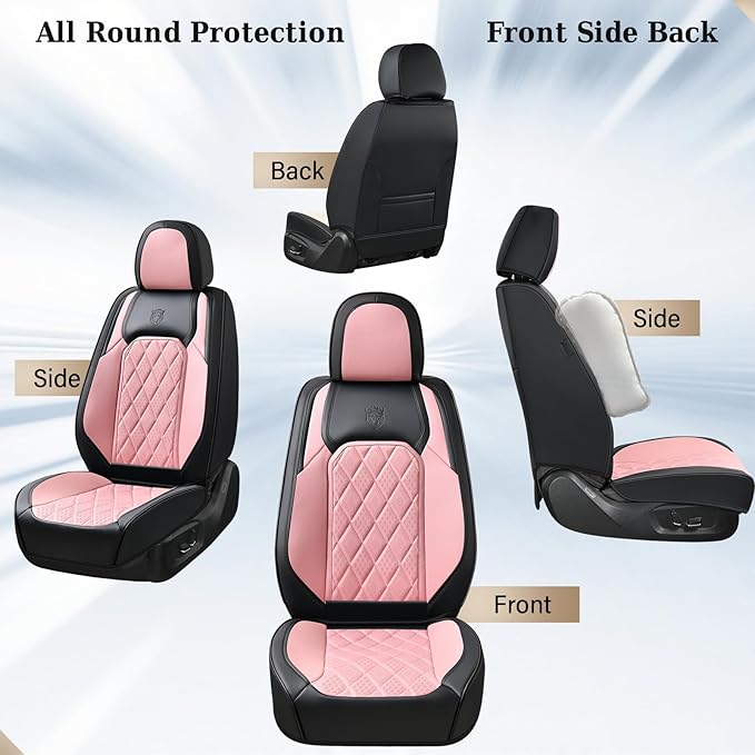 Coverado Leather Seat Covers, Car Seat Cover Front Seats, Waterproof Seat Covers, Luxury Faux Leather Car Seat Protectors, Black and Pink Car Seat Cover Universal Fit for Most Cars