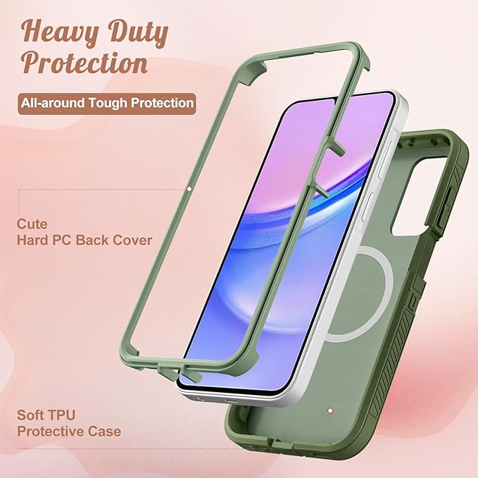 for Samsung Galaxy A15 5G Phone Case - Compatible with MagSafe Women Girls Cute Magnetic Protective Cover Cool Cat Kawaii Girly Design Heavy Duty Shockproof for Samsung A15 5G Case 6.5"
