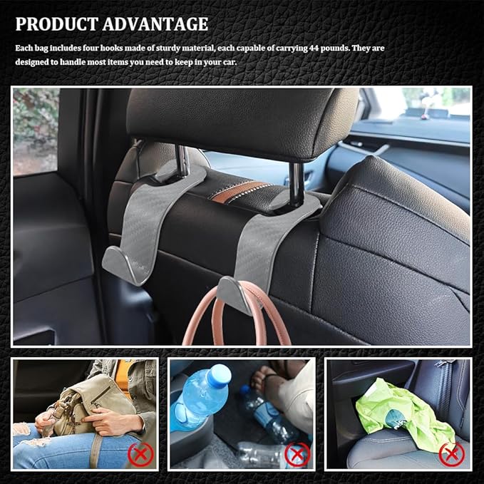 4PCS Car Seat Headrest Hook, Plastic Auto Back Seat Hanger Hooks, Multi-Functional Stylish Seat Hooks, Universal Car Interior Headrest Hanger Storage Accessories for Purse Coats Handbag (Gray)