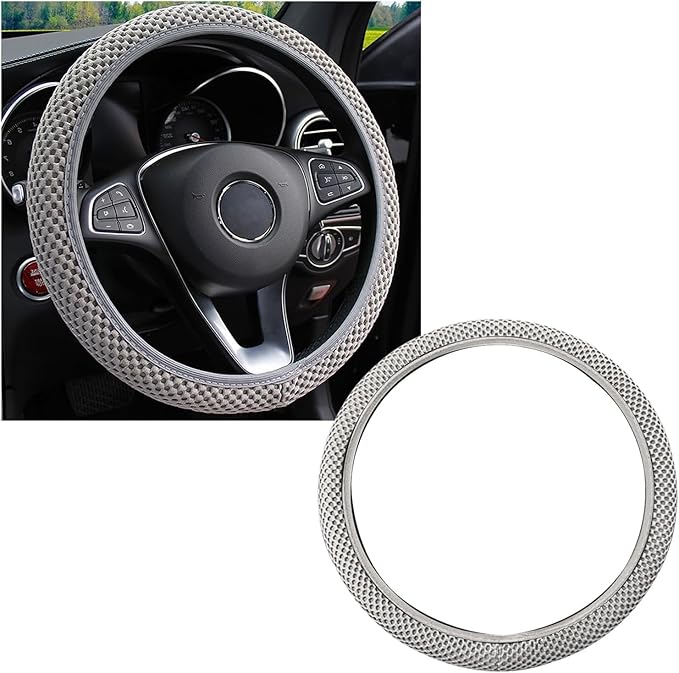 Elastic Steering Wheel Cover, 15"×15" Breathable Ice Silk Steering Wheel Protector, Universal Auto Wheel Wrap Anti-Slip Soft Cover for Ultimate Comfort, Car Accessories (Gray)